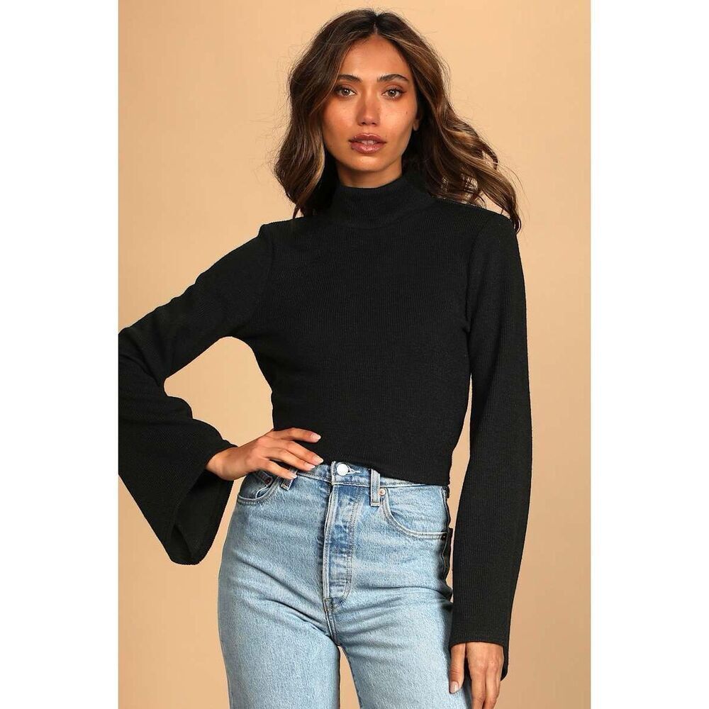 ✨Lulus Baby Got Backless Black Mock Neck Tie-Back Sz Medium Sweater✨
